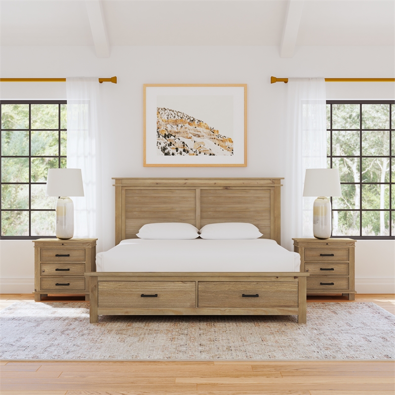 Bowery Hill Transitional Wood California King Storage Bed in Natural