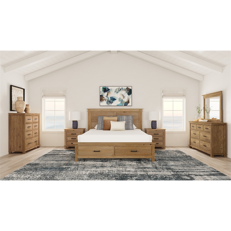 Bowery Hill Transitional Wood California King Storage Bed in Natural
