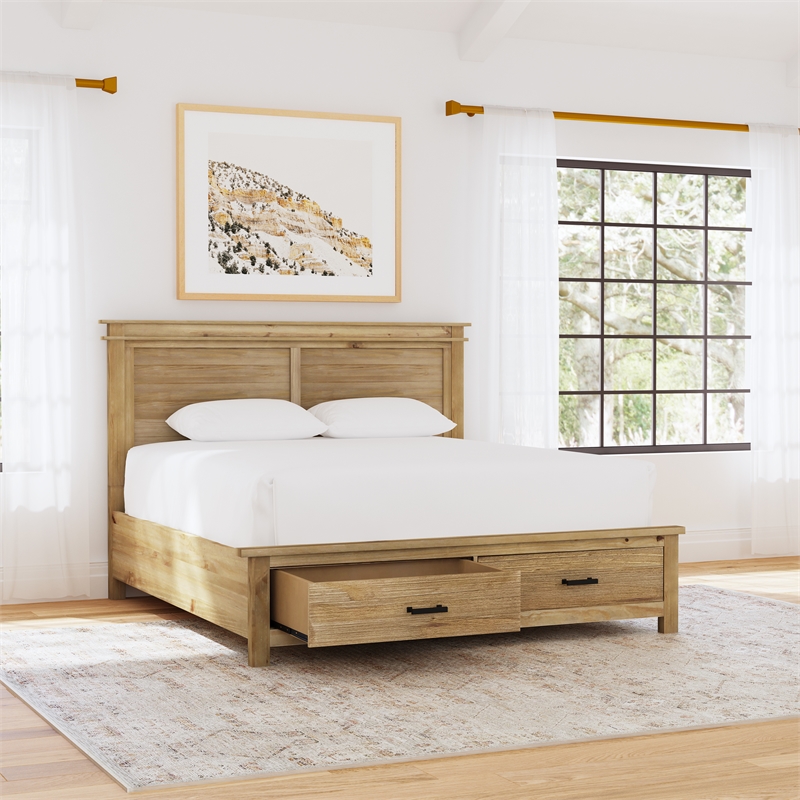 Bowery Hill Transitional Wood California King Storage Bed in Natural