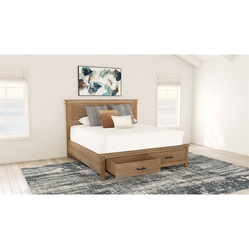 Bowery Hill Transitional Wood California King Storage Bed in Natural