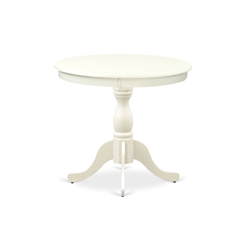 Bowery Hill Traditional Antique Wood Dining Table with Pedestal Legs in White
