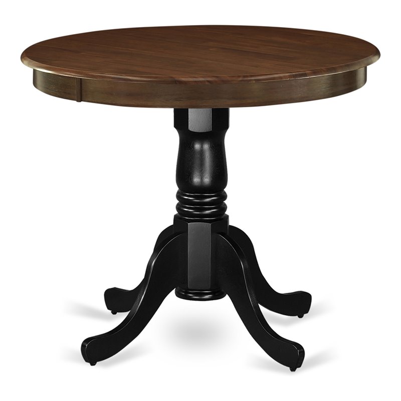 Bowery Hill Traditional Antique Round Rubber Wood Dining Table in Oak/Black