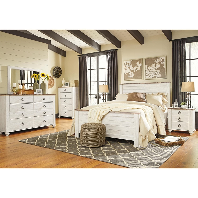 Bowery Hill Contemporary Queen/Full Panel Headboard in Whitewash