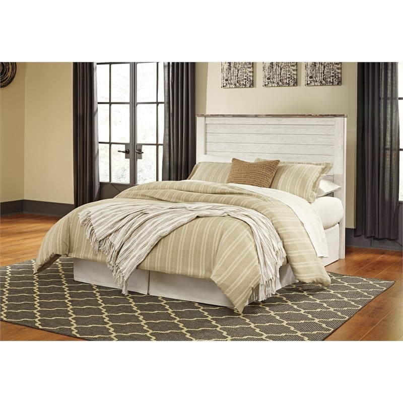 Bowery Hill Contemporary Queen/Full Panel Headboard in Whitewash