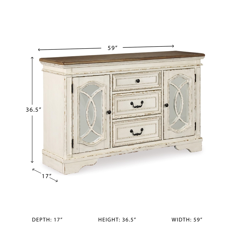 Bowery Hill Contemporary Server in Chipped White and Brown Finish