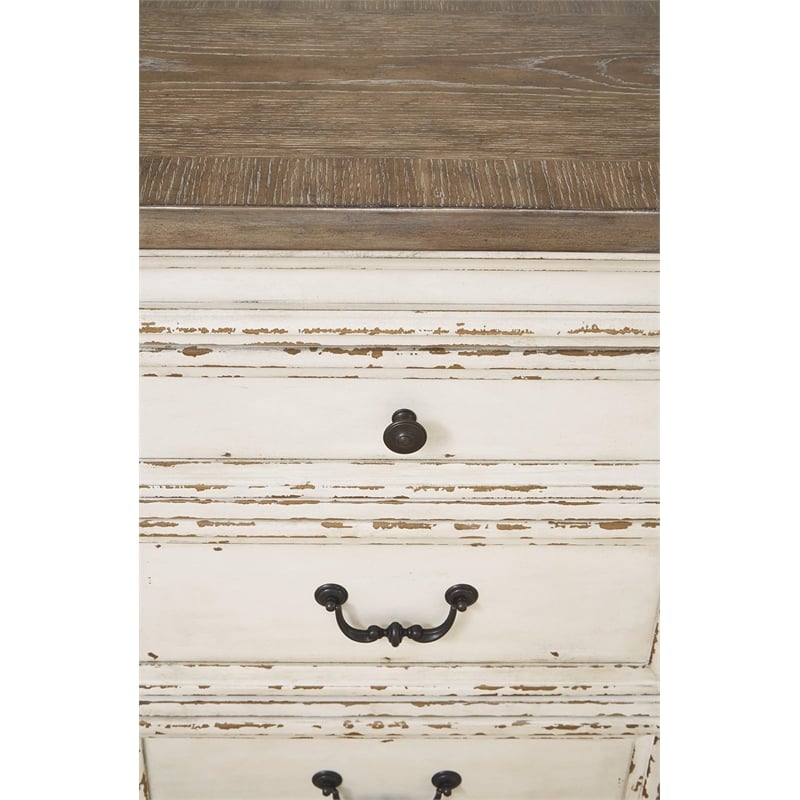Bowery Hill Contemporary Server in Chipped White and Brown Finish