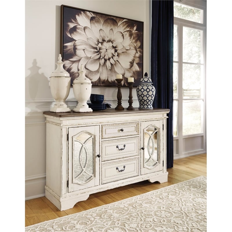 Bowery Hill Contemporary Server in Chipped White and Brown Finish