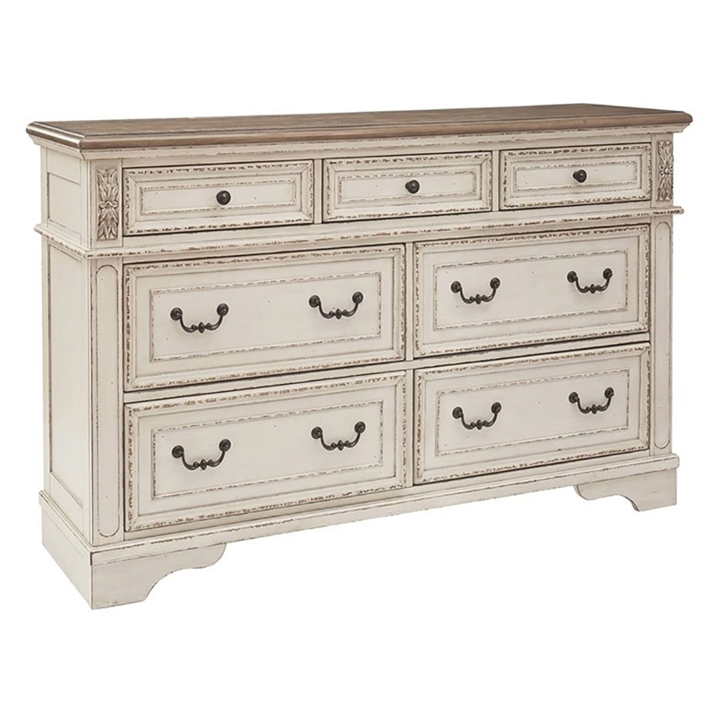 Bowery Hill Contemporary 7-Drawer Dresser in Chipped White and Brown