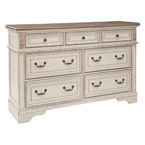 Bowery Hill Contemporary 7-Drawer Dresser in Chipped White and Brown
