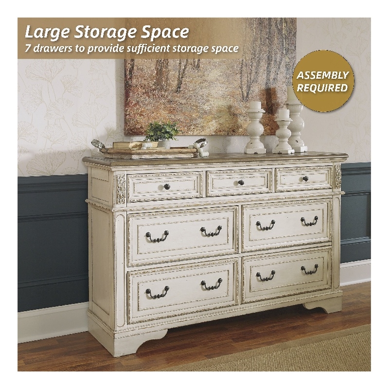 Bowery Hill Contemporary 7-Drawer Dresser in Chipped White and Brown