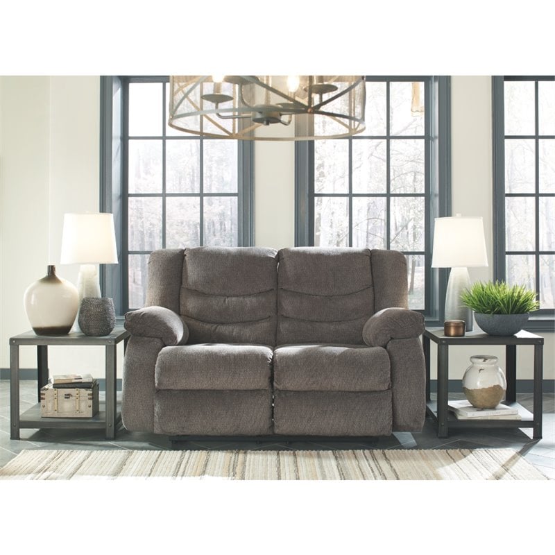 Bowery Hill Contemporary Polyurethane Upholstered Reclining Loveseat in Gray