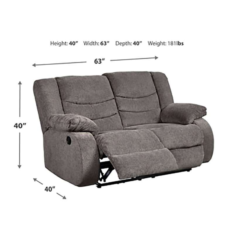Bowery Hill Contemporary Polyurethane Upholstered Reclining Loveseat in Gray