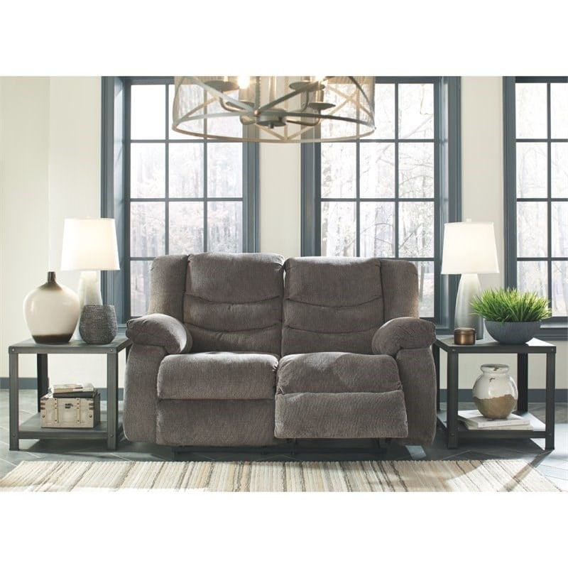 Bowery Hill Contemporary Polyurethane Upholstered Reclining Loveseat in Gray