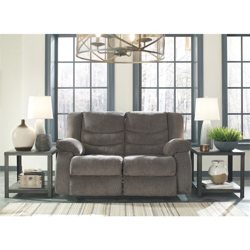 Bowery Hill Contemporary Polyurethane Upholstered Reclining Loveseat in Gray