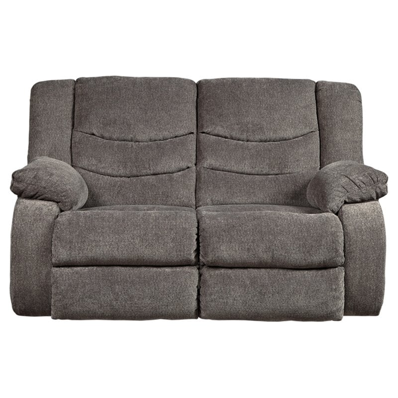 Bowery Hill Contemporary Polyurethane Upholstered Reclining Loveseat in Gray