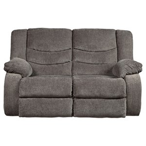 Bowery Hill Contemporary Polyurethane Upholstered Reclining Loveseat in Gray