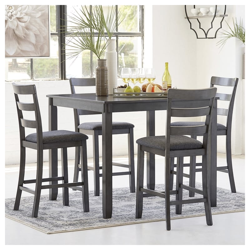 Bowery Hill Transitional 5 Piece Square Dining Table Set in Gray