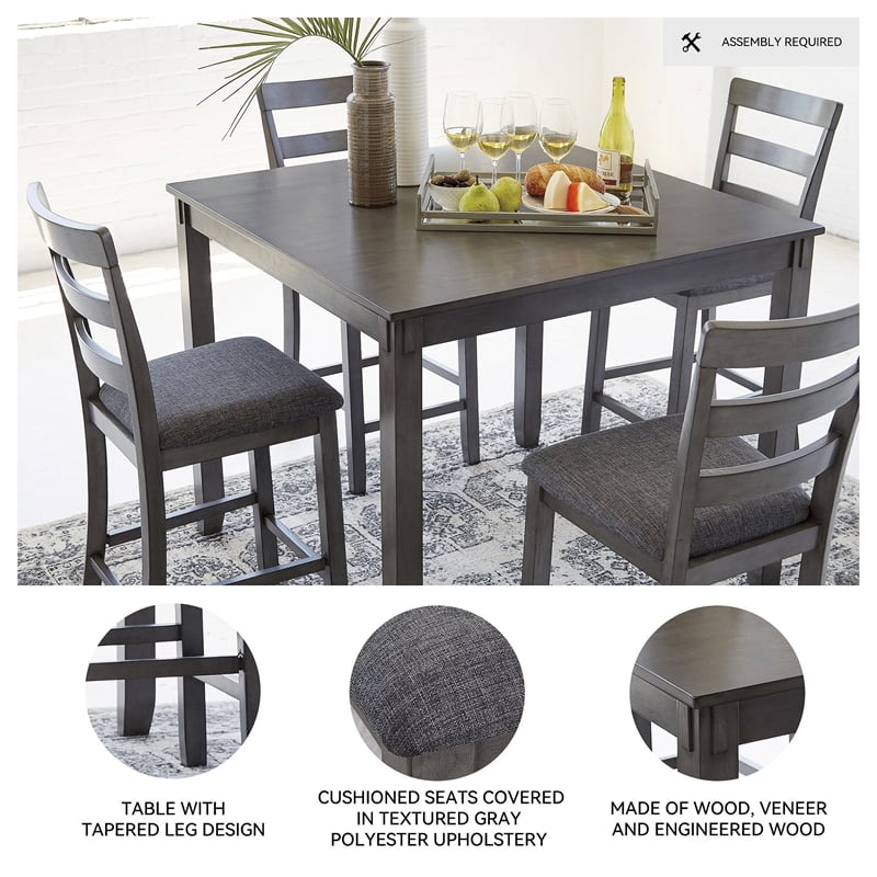 Bowery Hill Transitional 5 Piece Square Dining Table Set in Gray