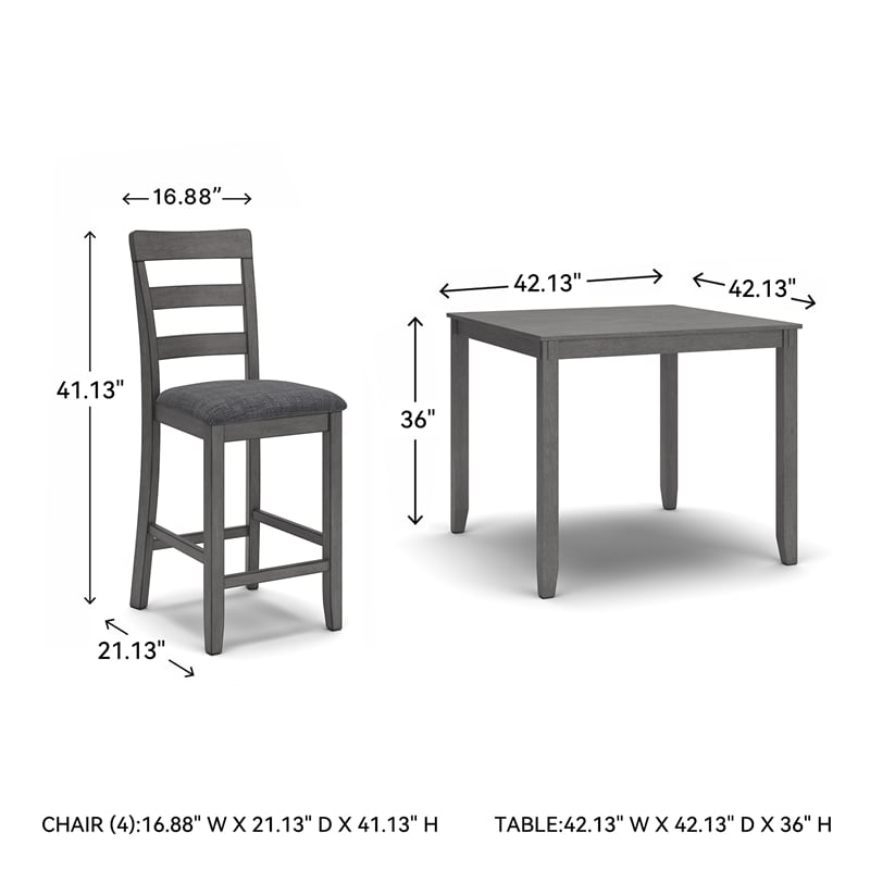 Bowery Hill Transitional 5 Piece Square Dining Table Set in Gray