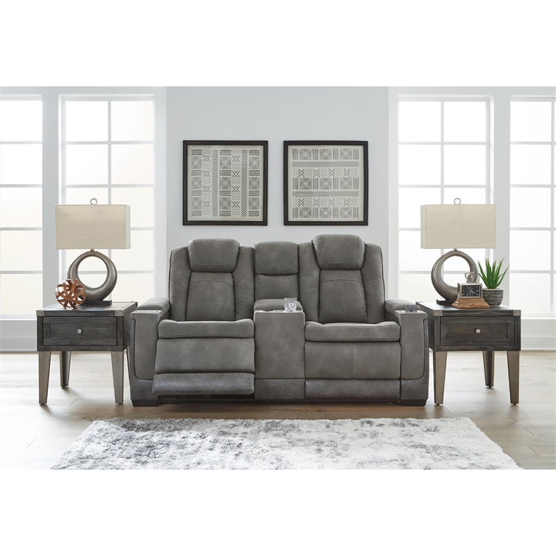 Bowery Hill Contemporary Faux Leather Reclining Loveseat in Gray