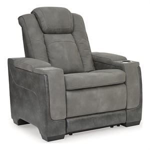 Bowery Hill Contemporary Faux Leather Power Recliner in Gray