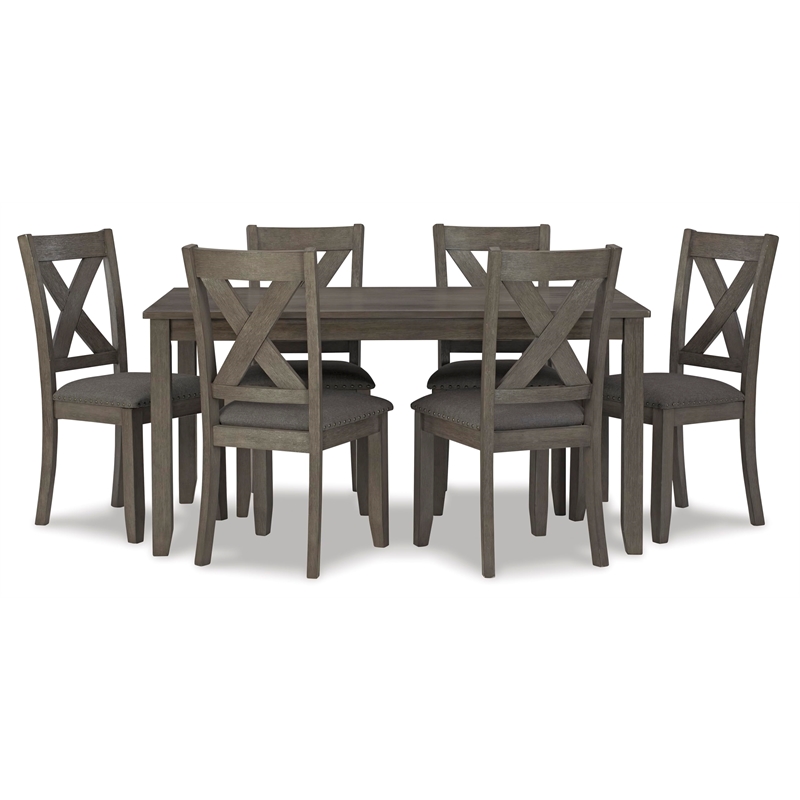 Bowery Hill Traditional Gray Dining Table and Chairs - Set of 7