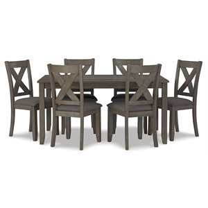 Bowery Hill Traditional Gray Dining Table and Chairs - Set of 7