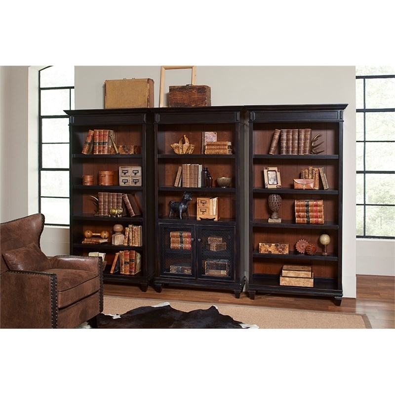 Bowery Hill Wood Bookcase With Doors Storage Cabinet Office Shelves in Black