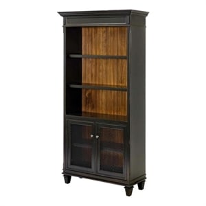 Bowery Hill Wood Bookcase With Doors Storage Cabinet Office Shelves in Black