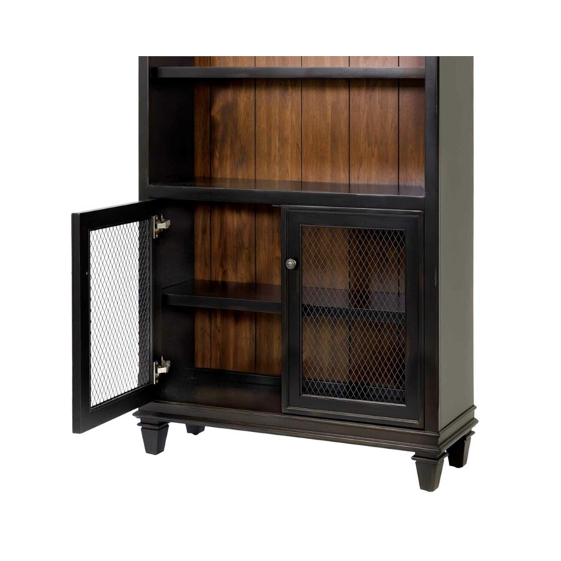 Bowery Hill Wood Bookcase With Doors Storage Cabinet Office Shelves in Black