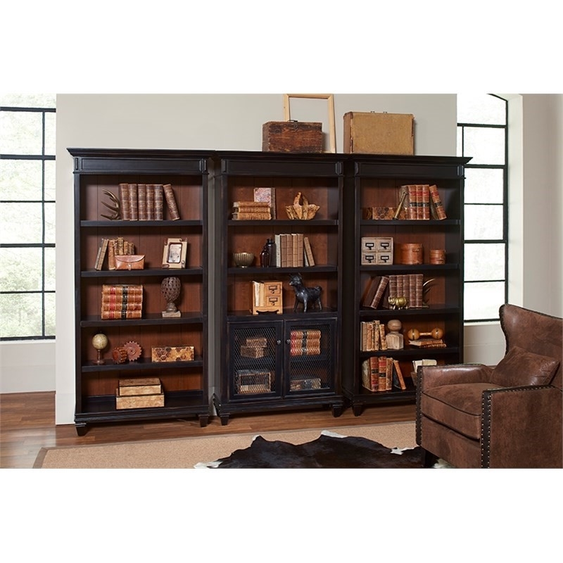 Bowery Hill Wood Bookcase With Doors Storage Cabinet Office Shelves in Black