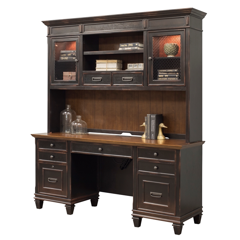 Bowery Hill Wood Credenza Office Desk Writing Table in Black