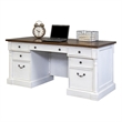 Bowery Hill Rustic Wood Double Pedestal Executive Office Table in White