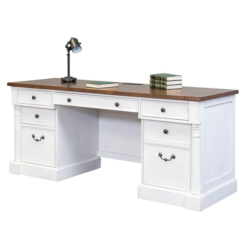 Bowery Hill Rustic Wood Credenza Office Desk Writing Table in White