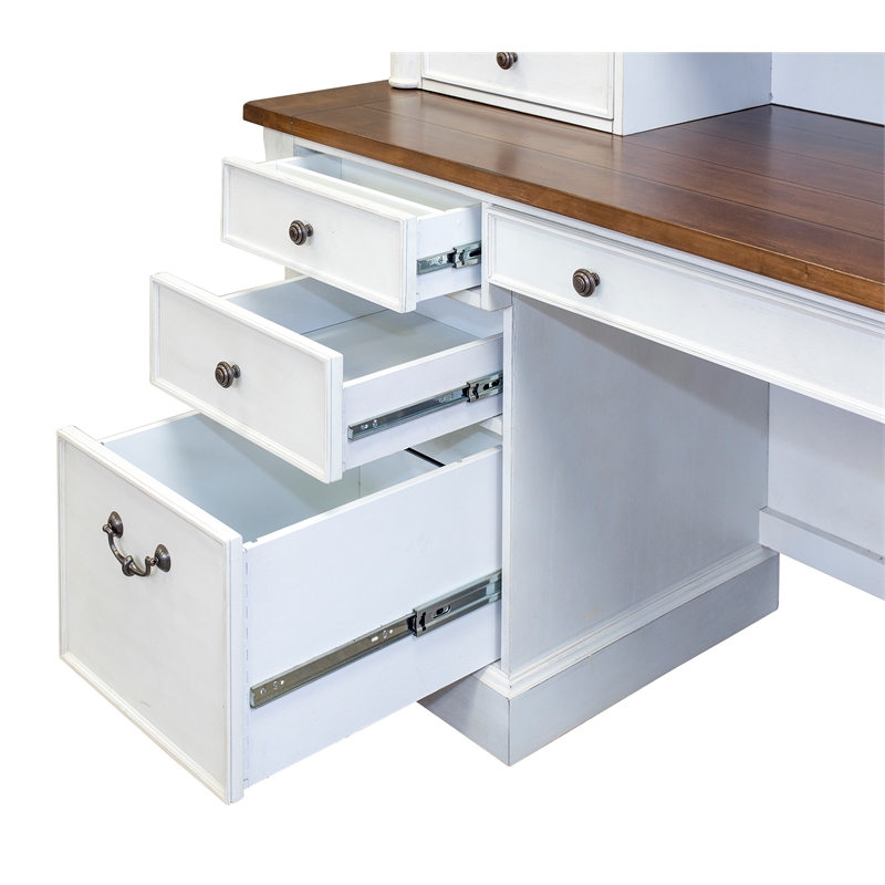 Bowery Hill Rustic Wood Credenza Office Desk Writing Table in White