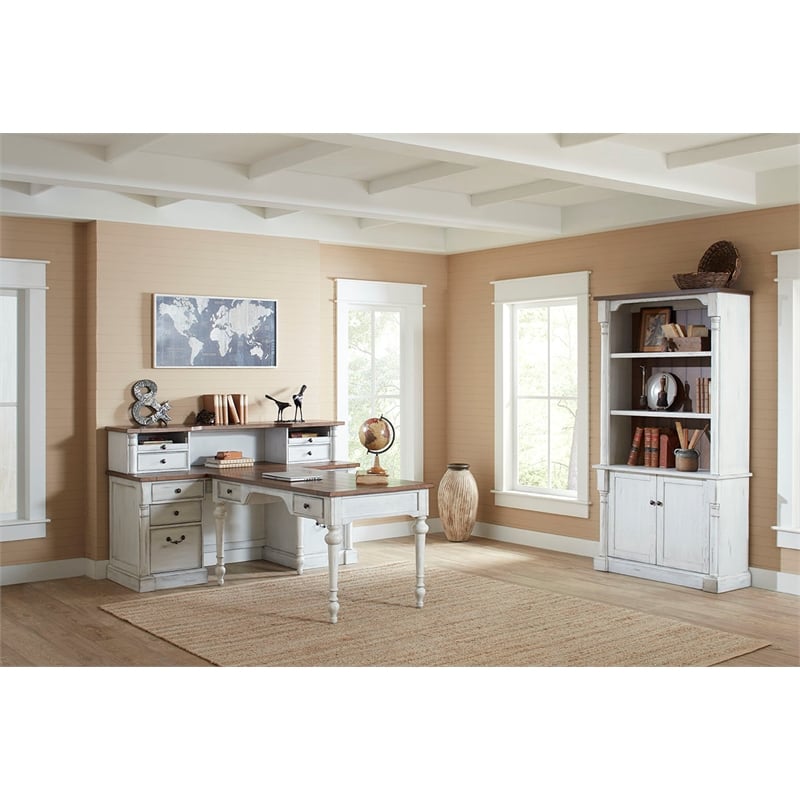 Bowery Hill Rustic Wood Credenza Office Desk Writing Table in White