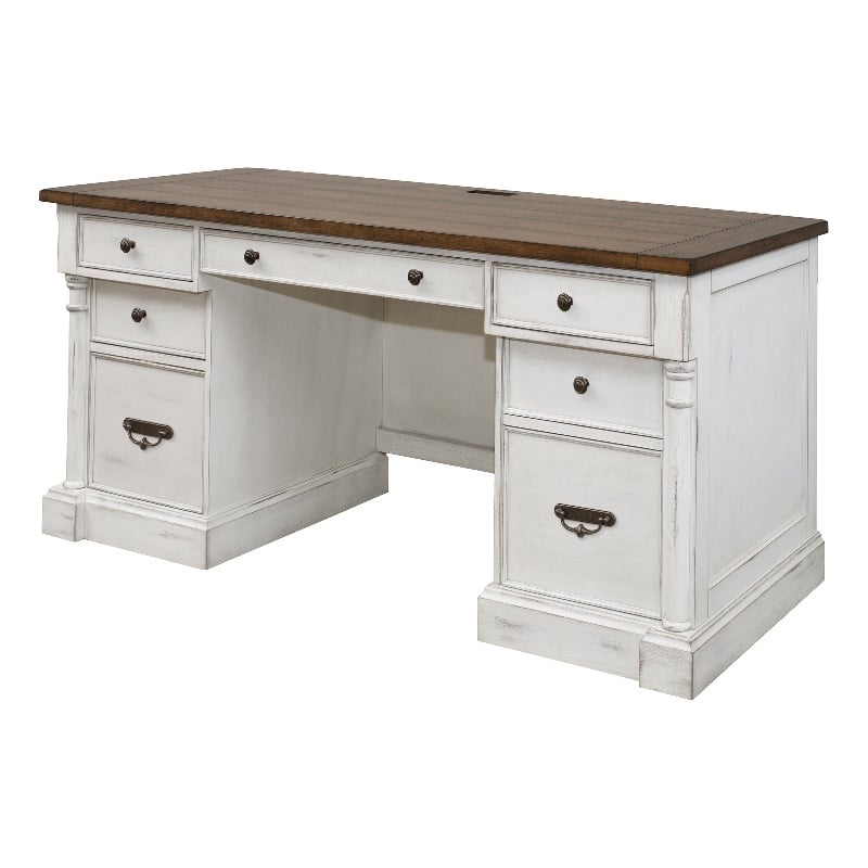 Bowery Hill Rustic Wood Credenza Office Desk Writing Table in White