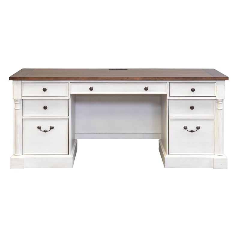 Bowery Hill Rustic Wood Credenza Office Desk Writing Table in White