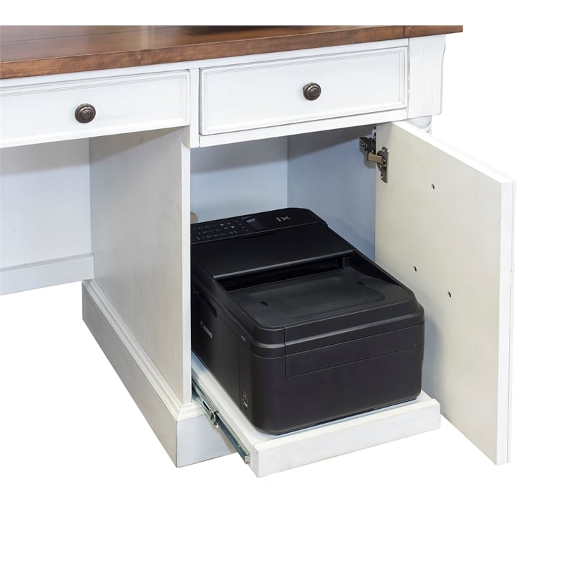 Bowery Hill Rustic Wood Credenza Office Desk Writing Table in White