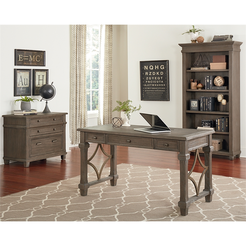 Bowery Hill 5 Shelf Wood Open Bookcase Storage Cabinet in Gray
