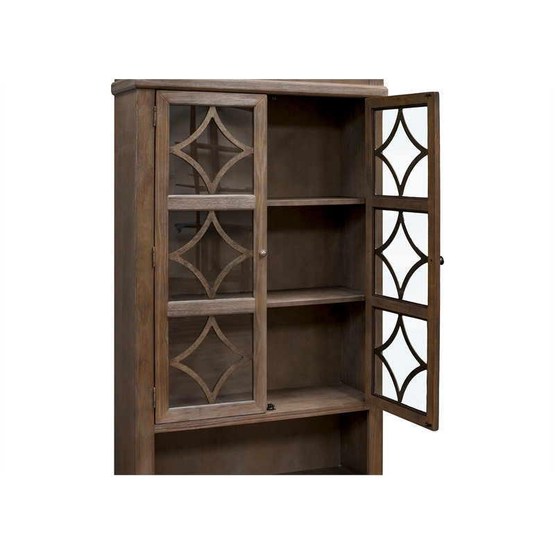 Bowery Hill Glass Display Cabinet Door Wood Bookcase Storage in Gray