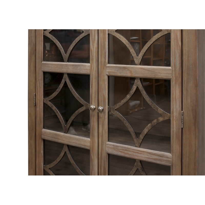 Bowery Hill Glass Display Cabinet Door Wood Bookcase Storage in Gray