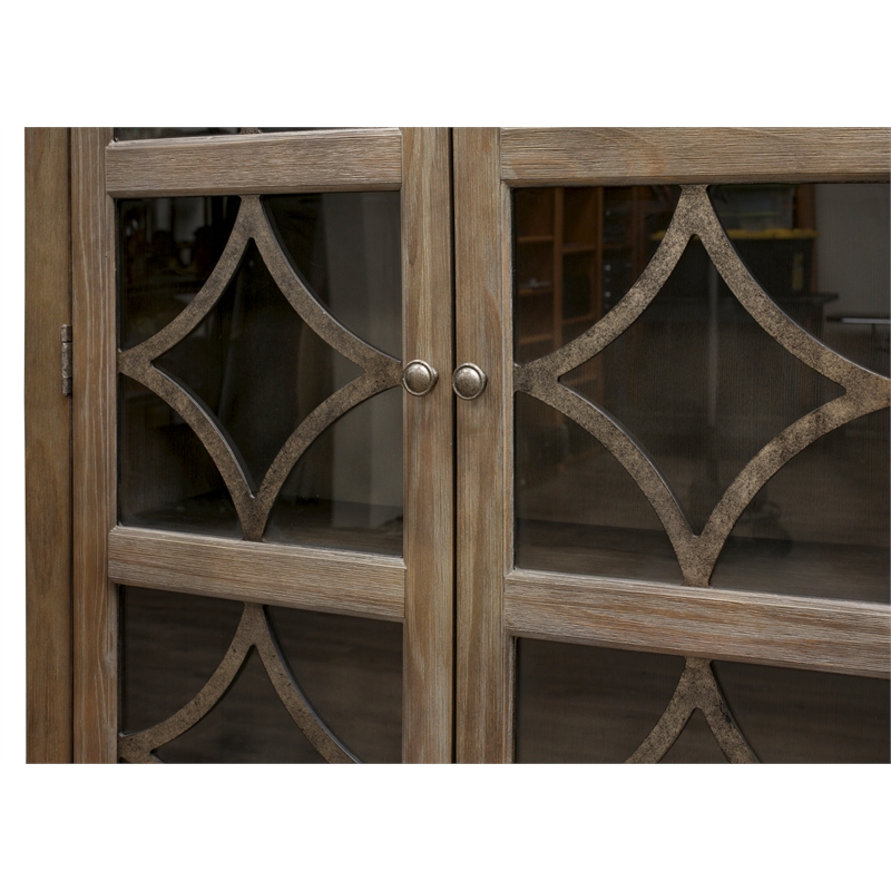 Bowery Hill Glass Display Cabinet Door Wood Bookcase Storage in Gray