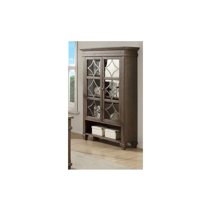 Bowery Hill Glass Display Cabinet Door Wood Bookcase Storage in Gray