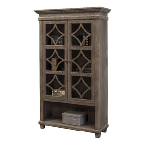 Bowery Hill Glass Display Cabinet Door Wood Bookcase Storage in Gray