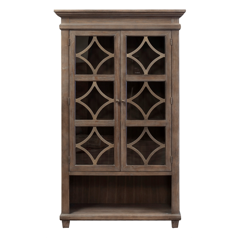 Bowery Hill Glass Display Cabinet Door Wood Bookcase Storage in Gray