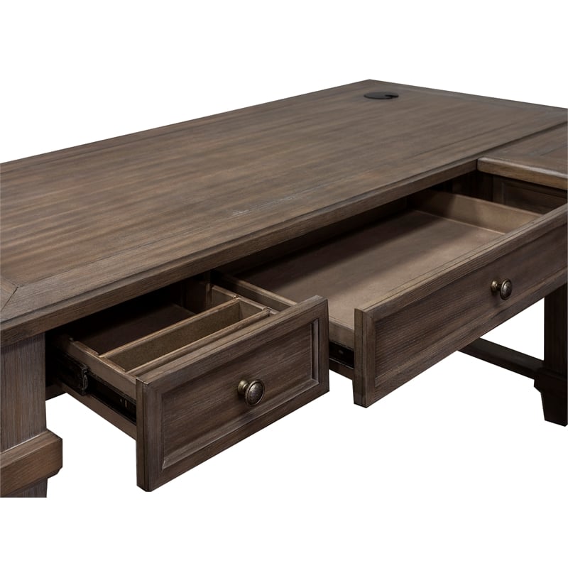 Bowery Hill Wood Open L-Desk & Return Writing Table Office Desk in Gray