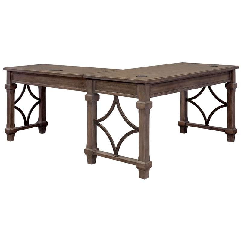 Bowery Hill Wood Open L-Desk & Return Writing Table Office Desk in Gray