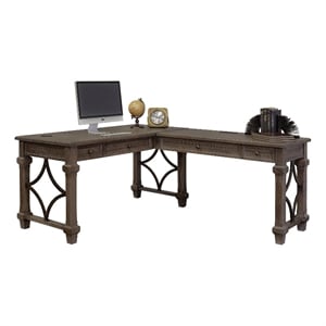 Bowery Hill Wood Open L-Desk & Return Writing Table Office Desk in Gray