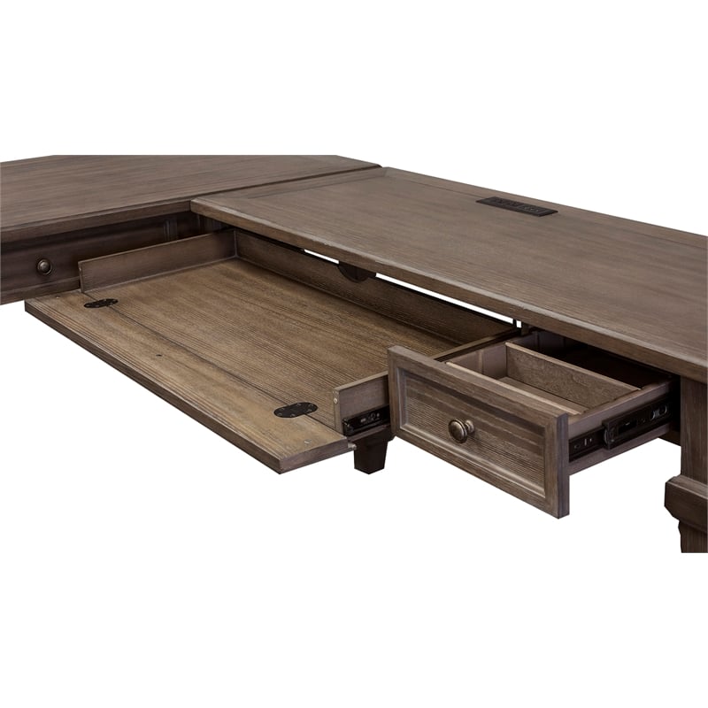 Bowery Hill Wood Open L-Desk & Return Writing Table Office Desk in Gray